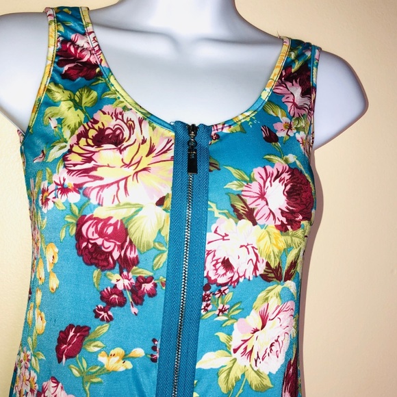 Dresses | Turquoise Pink Floral Print Sleeveless Dress | Poshmark